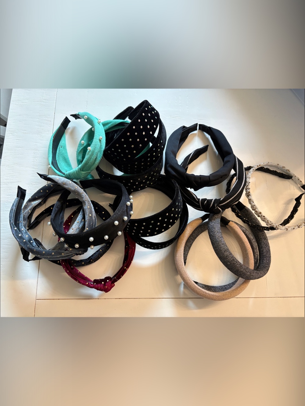 Pearl & Stud Accent Headband - Black, Mint, Burgundy, Gray, Beige set 19